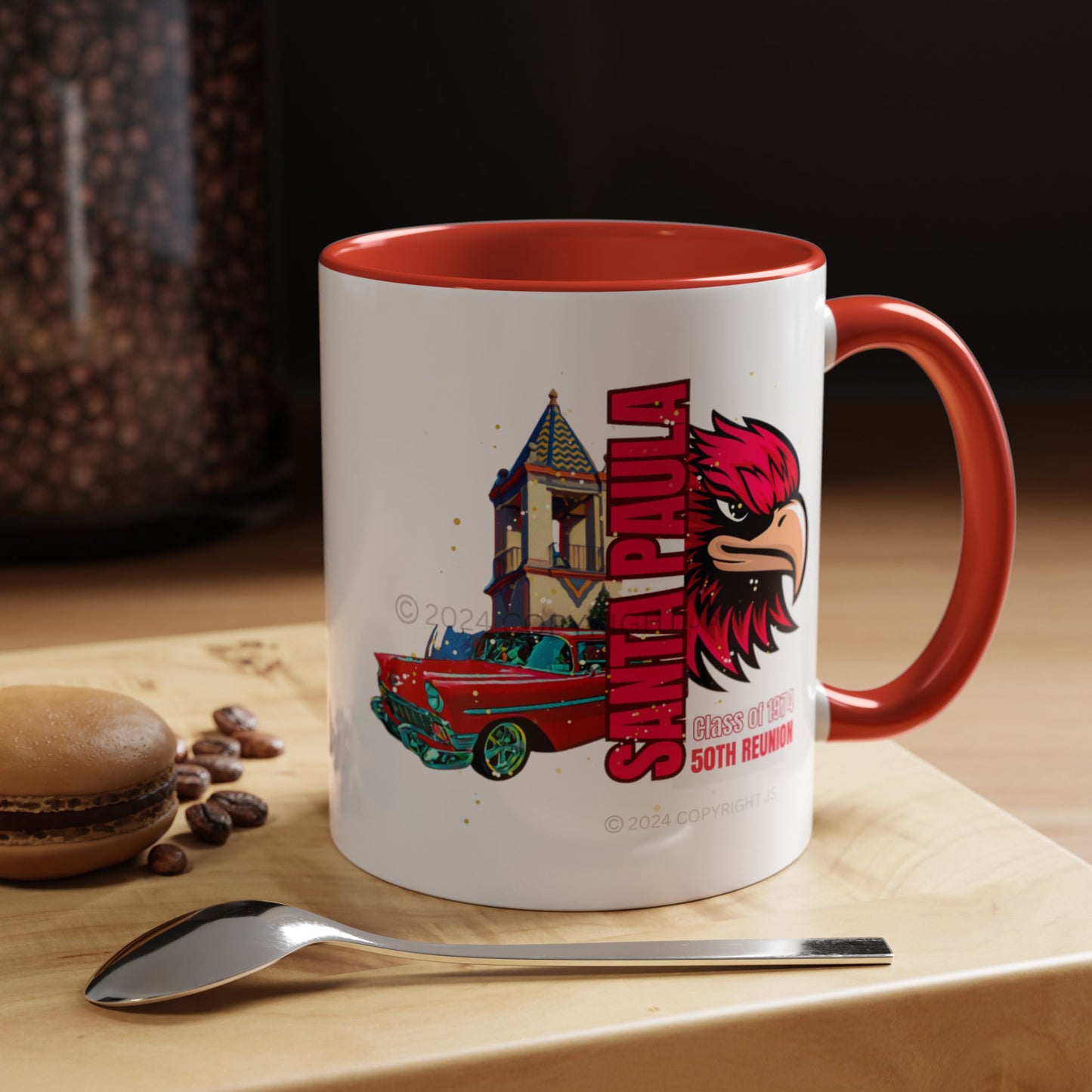 Design #1 50th Reunion Red Accent Coffee Mug, 11oz