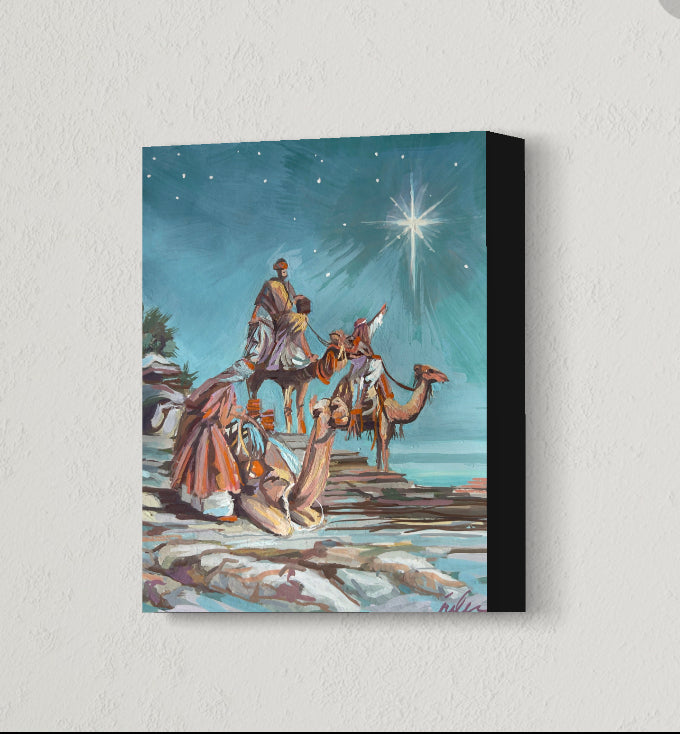 THREE KINGS ARRIVING ON CAMELS  |  Giclee Reproduction Print of an Original Gouache Painting