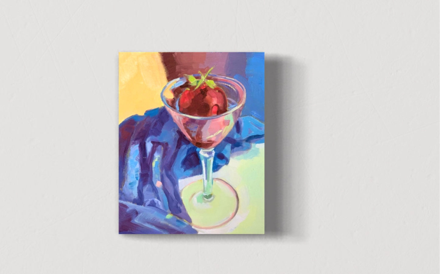 CHOCOLATE STRAWBERRY IN A GLASS WITH BLUE FABRIC -  Giclee Reproduction of Original Oil Painting Print