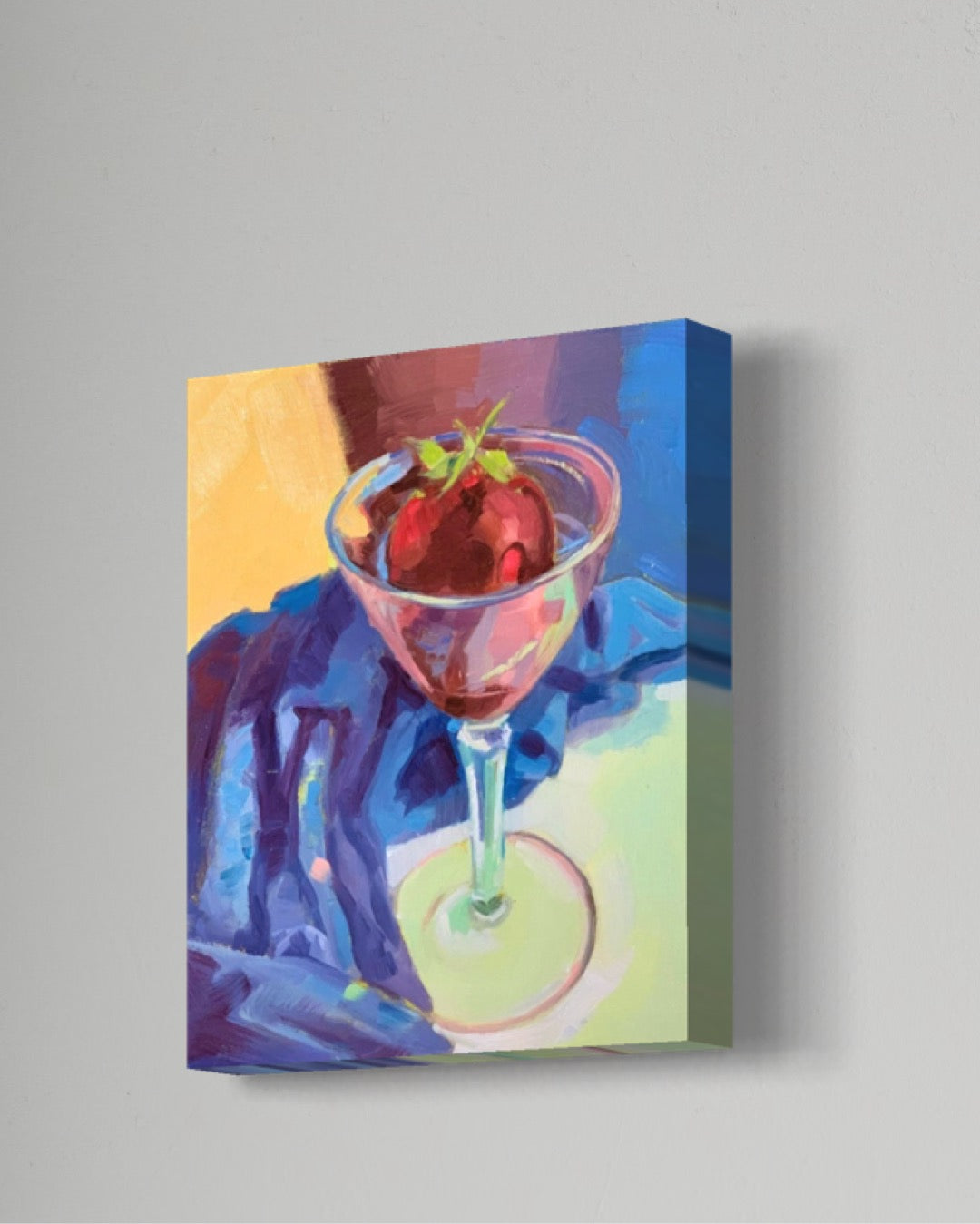 CHOCOLATE STRAWBERRY IN A GLASS WITH BLUE FABRIC -  Giclee Reproduction of Original Oil Painting Print