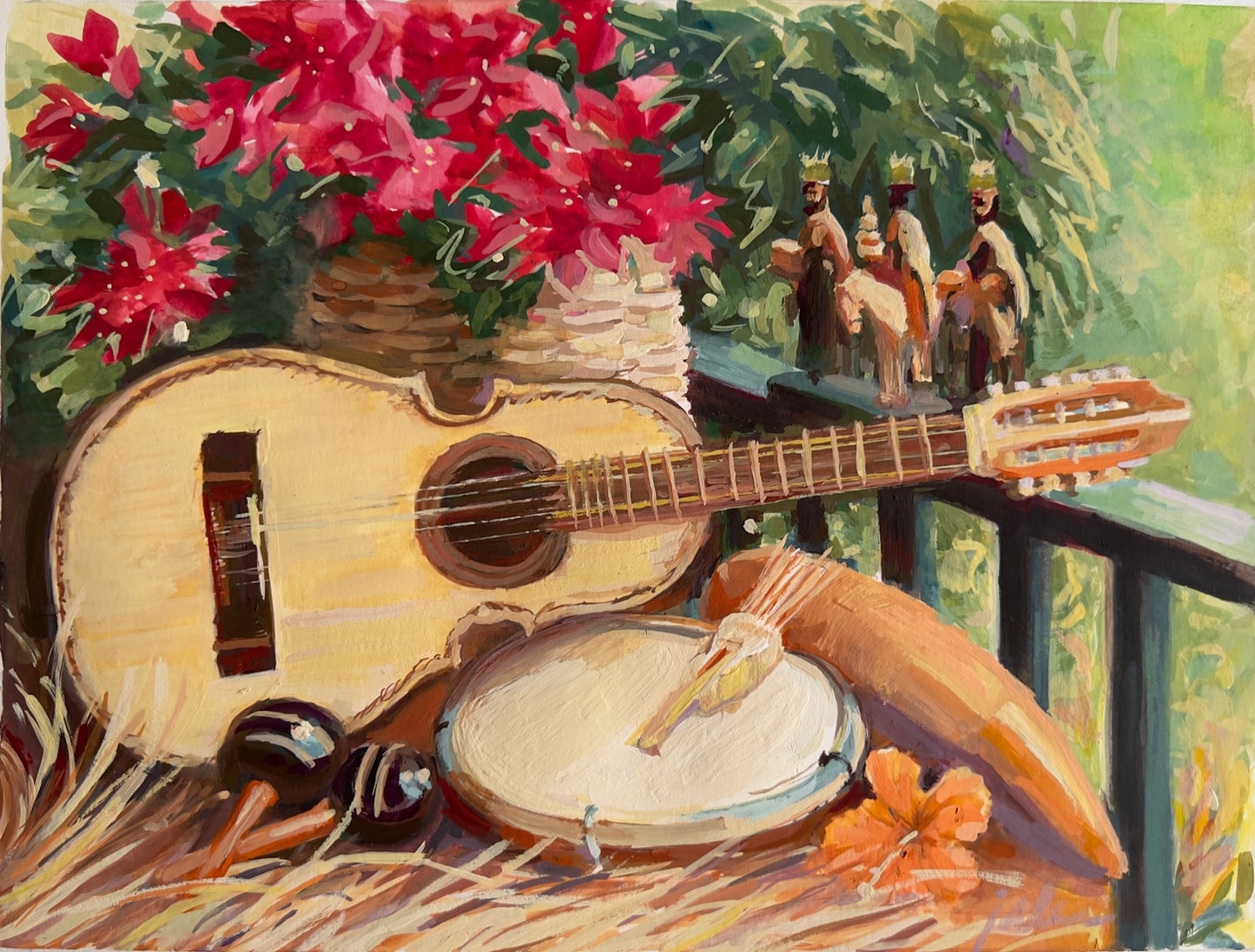 CHRISTMAS PUERTO RICO MUSICAL INSTRUMENTS  | Giclee Reproduction Print of an Original Gouache Painting