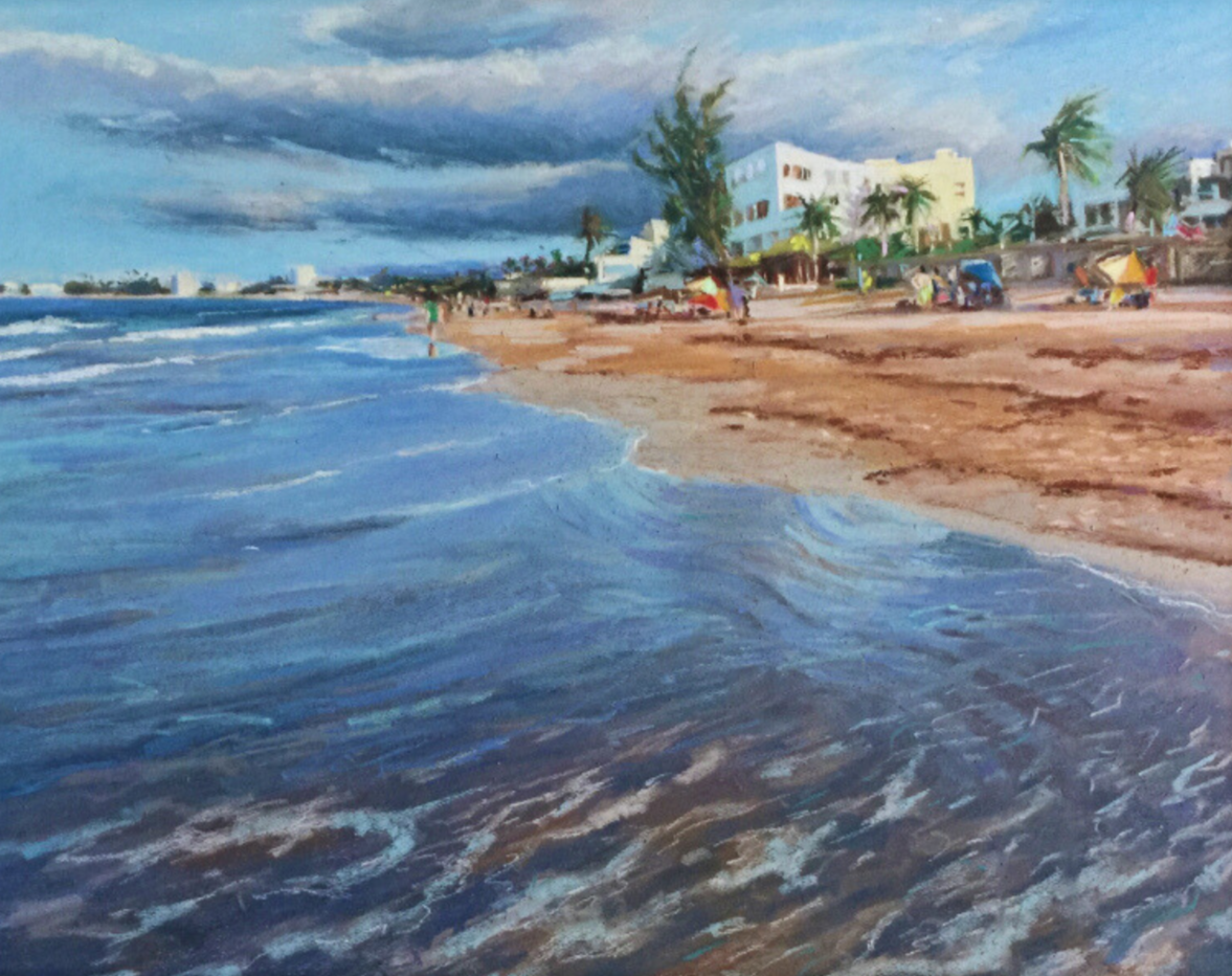 REFLECTIONS AT THE SHORELINE - Original Pastel Painting  -  Framed