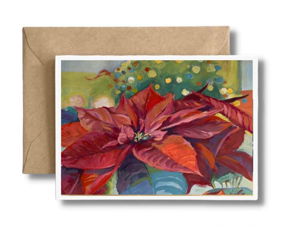 POINSETTIA PORTRAIT -  Christmas Art Card Print of Original Painting