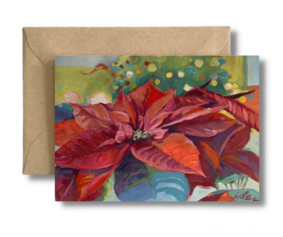 POINSETTIA PORTRAIT -  Christmas Art Card Print of Original Painting