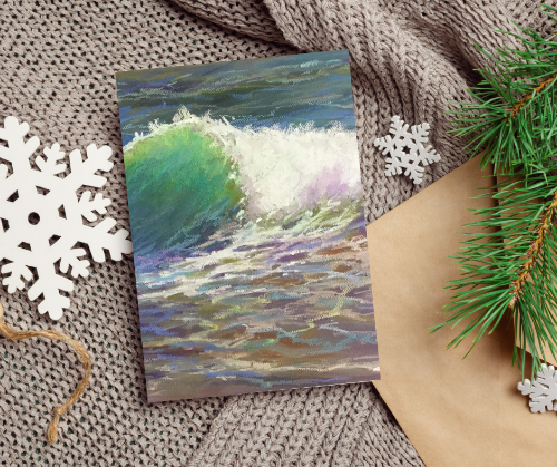 EMERALD AQUA WAVE - Art Card Print of Original Seascape Pastel Painting