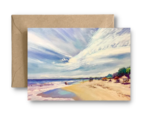 OCEAN PARK HIGH NOON UNDER THE UMBRELLAS  - Art Card Print of Original Seascape Oil Painting