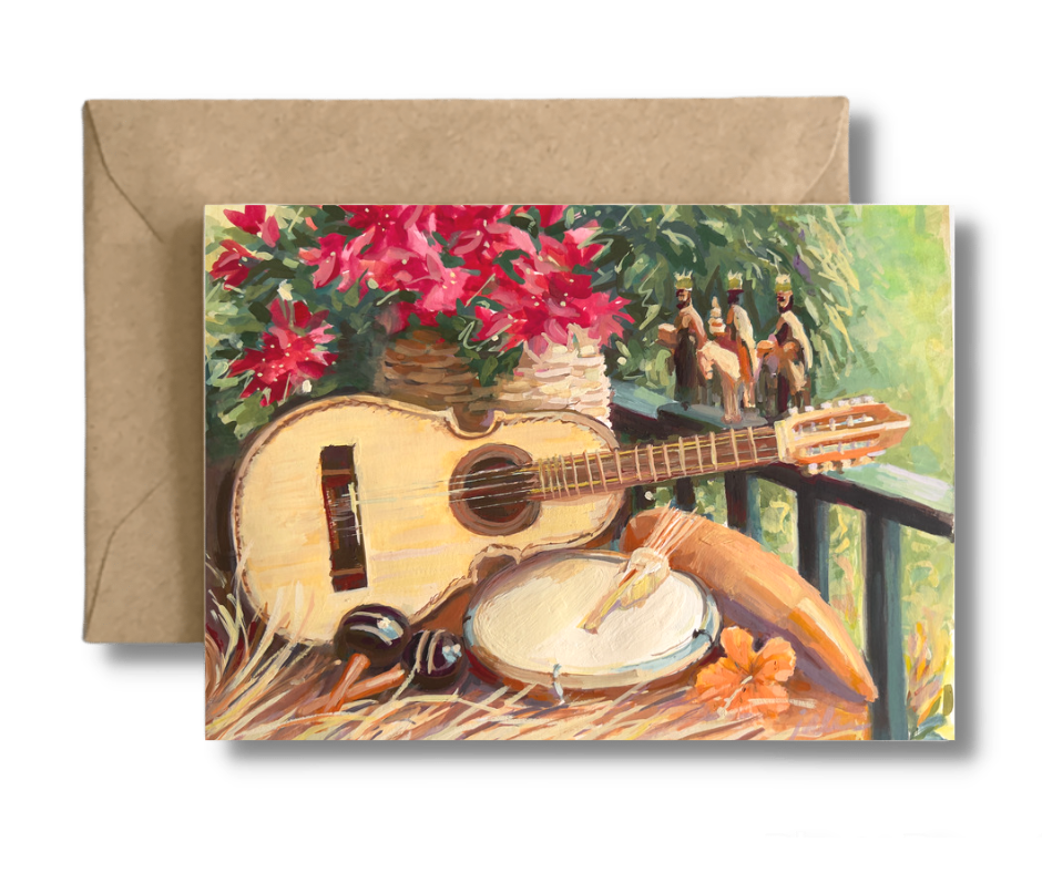 PUERTO RICO MUSICAL INSTRUMENTS CHRISTMAS Art Card of Original Painting