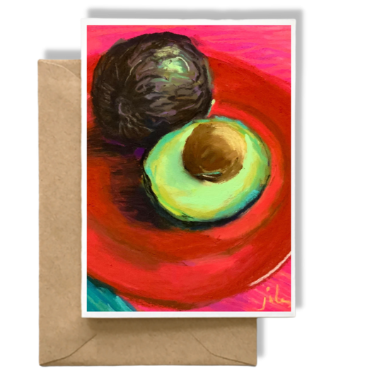 AVOCADO ON RED PLATE Art Card Prints of Original Paintings