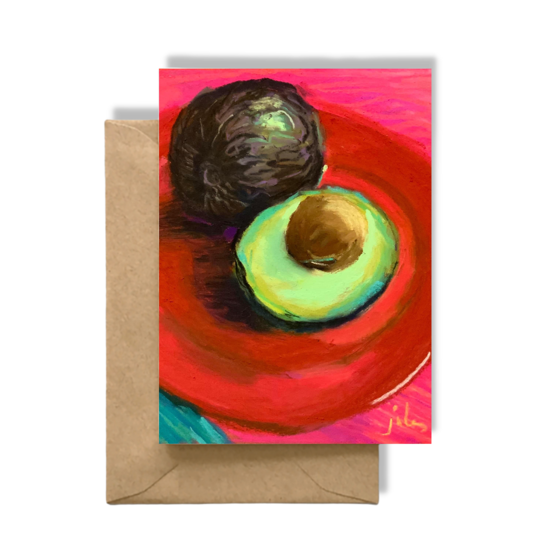 AVOCADO ON RED PLATE Art Card Prints of Original Paintings