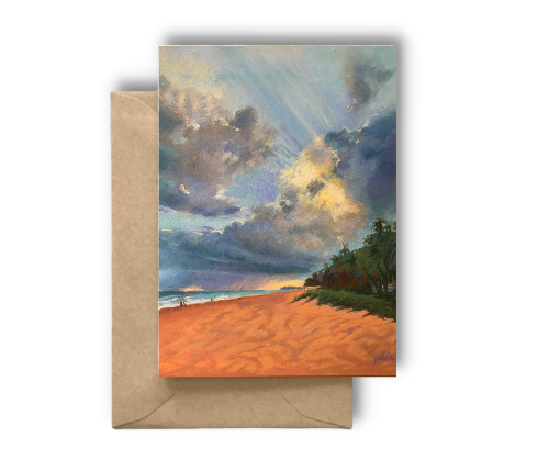 OCEAN PARK BEACH  HERE COMES THE SUN - Art Card Print of Original Seascape Pastel Painting