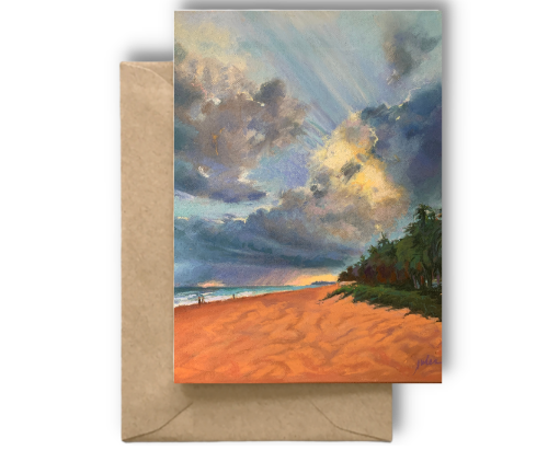 OCEAN PARK BEACH  HERE COMES THE SUN - Art Card Print of Original Seascape Pastel Painting