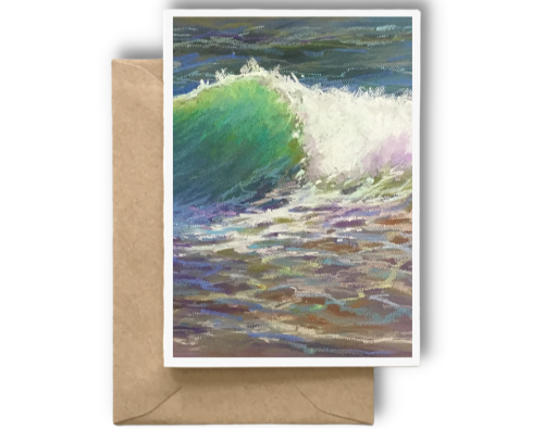 EMERALD AQUA WAVE - Art Card Print of Original Seascape Pastel Painting