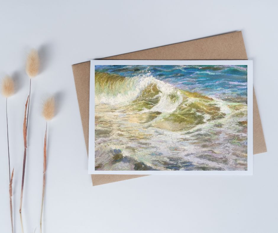 SHORE BREAK OCEAN PARK BEACH - Art Card Print of Original Seascape Oil Painting