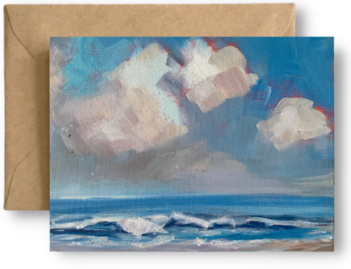 CLOUDS AT SANDY BEACH  - Art Card Print of Original Seascape Oil Painting