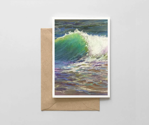 EMERALD AQUA WAVE - Art Card Print of Original Seascape Pastel Painting