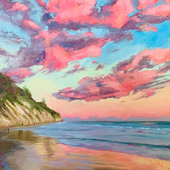 PINK SUNRISE - Hendry's Beach, Santa Barbara - Giclee Reproduction Print of Original Oil Painting