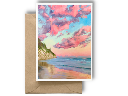 SUNRISE AT HENDRY'S BEACH, SANTA BARBARA - Art Card Print of Original Landscape Oil Painting