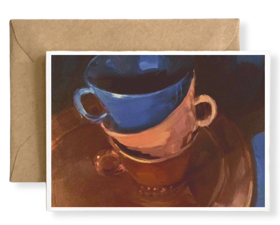 BROWN, ROSE, BLUE CUPS Art Card