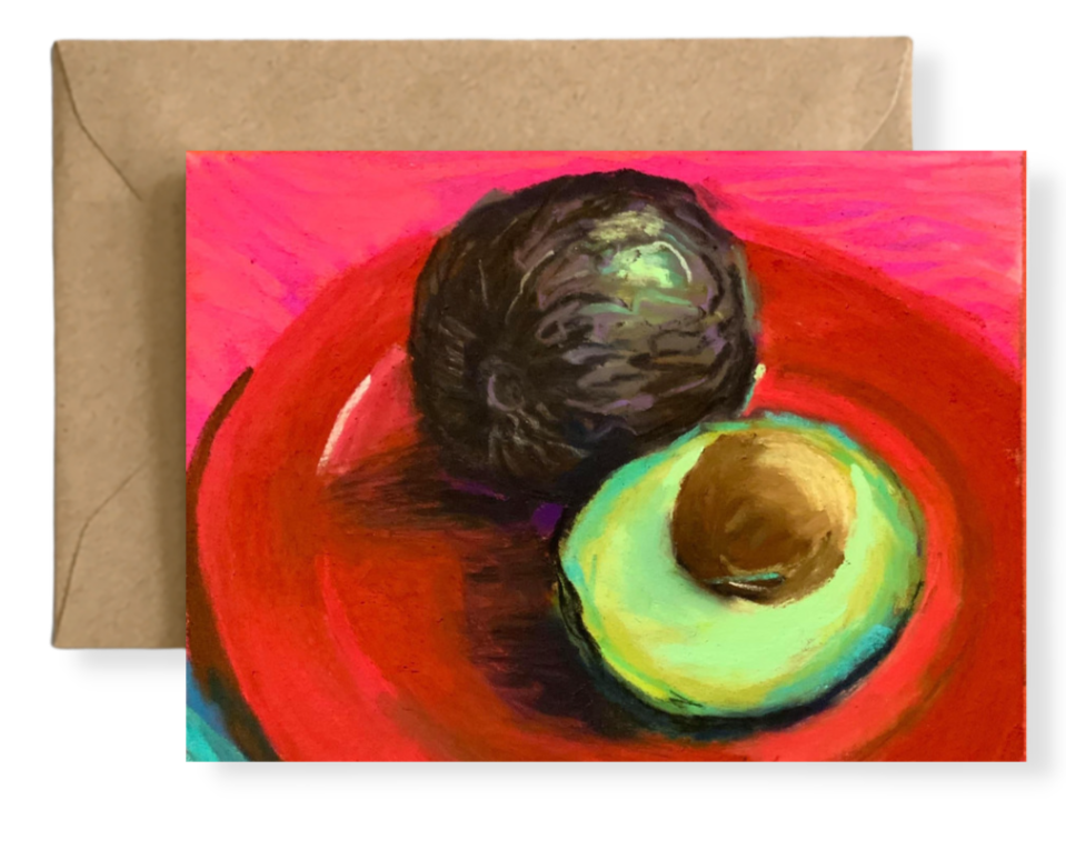 AVOCADO ON RED PLATE Art Card Prints of Original Paintings