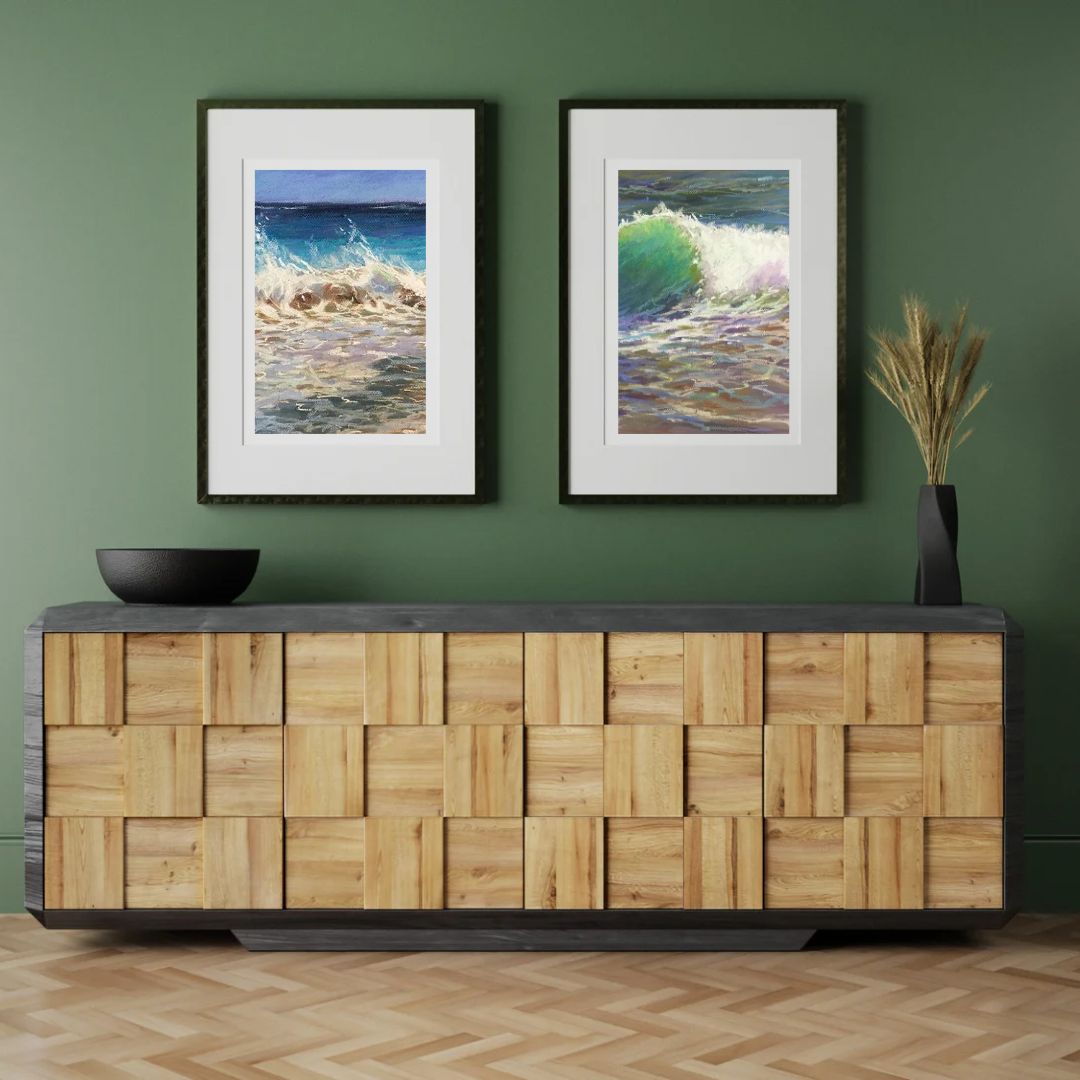 EMERALD AQUA WAVE - Giclee Reproduction Print of Original Pastel Painting